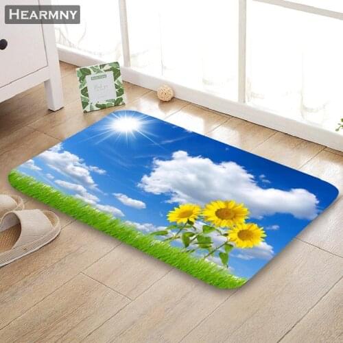 Customizable Blue Sky Doormat Floor/Bath/Kitchen/Beach Mat Flannel Sponge Fabric 3D Printed Shaggy Decoration For Bedroom