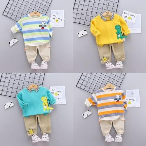 New Fashion Winter Cool Baby Boy Clothes Set Korea Style 2 Pieces Cute Cartoon Dinosaur Long Sleeve Sweater Tops+trousers 0-3Y