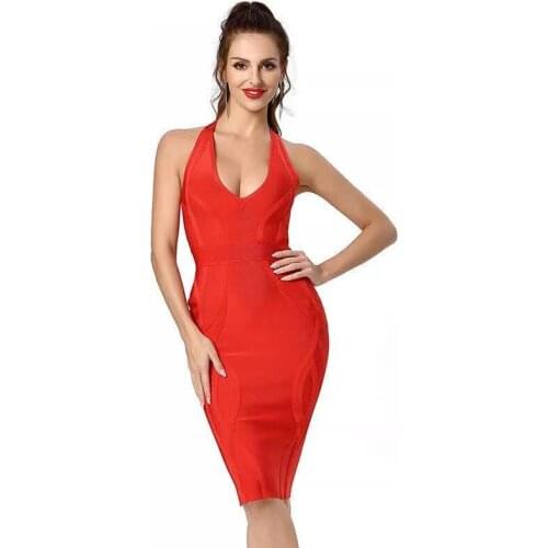 Summer Newest Women Sexy Deep V Neck Sleeveless Bandage Dress Fashion Party Bodycon Dress