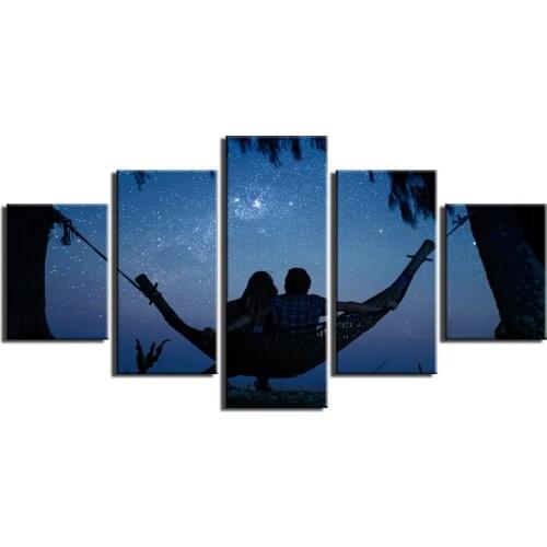 5 Pcs Couple in hammock under the stars Canvas Pictures Print Wall Art Canvas Paintings Wall Decorations for Living Room Unframe