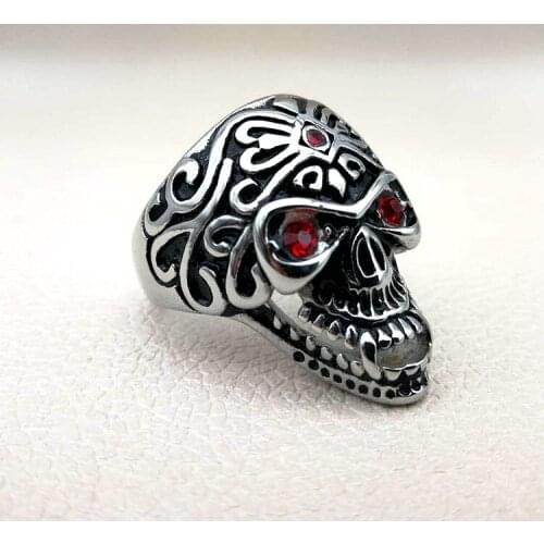 Drop shipping US 7 to 15 size Creative retro jewelry titanium steel old red eye skull punk mens ring