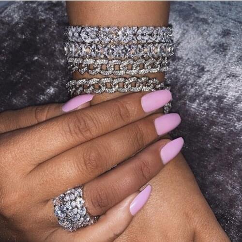 Luxury 925 Sterling SILVER PAVE SETTING FULL Diamond DIAMOND ETERNITY ENGAGEMENT WEDDING Band Ring Fine JEWELRY Length 18cm