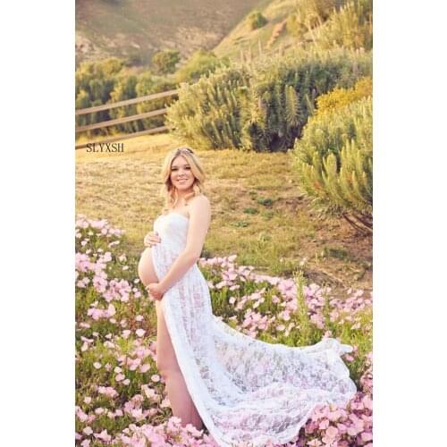 SLYXSH Europe New maternity photography props Maternity gown Lace Maternity Dress Fancy shooting photo pregnant dress