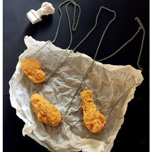 Creative Simulation Food Necklaces for Women Hanmade Fried Chicken Leg Chicken Wing Pendant Barbecue Necklace Girl Party Jewelry