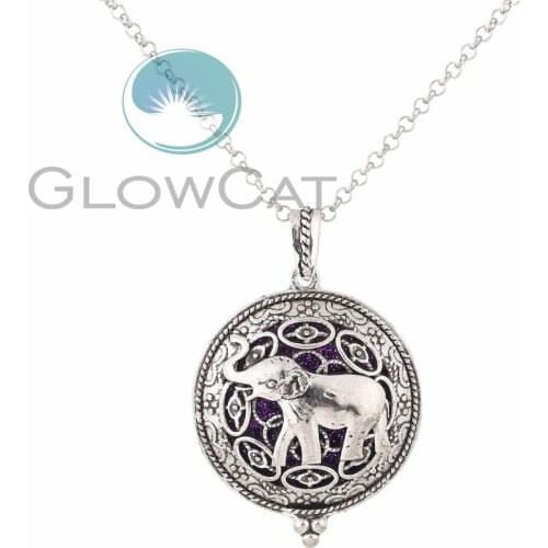 V1301 Elephant Circular Aroma Diffuser Necklace Essential Oil Diffuser Magnetic Closure Open Locket Boho Necklace