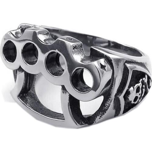Jewelry Mens Rings, Stainless Steel, Skull Boxing Gloves, Black + Silver (12)