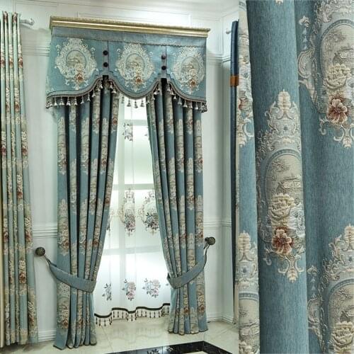 Simple European Style European-Style Chenille Jacquard Relief Shading Curtains for Living Room Bedroom Blackout Curtains