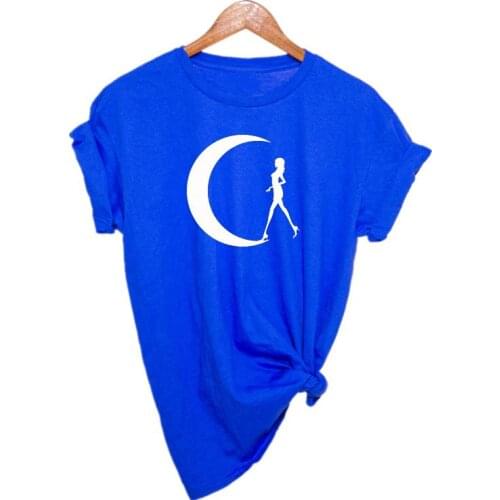 Womens moon print T-shirt womens summer short sleeve lip T-shirt white T-shirt Harajuku Korean street top free delivery XS-XXL