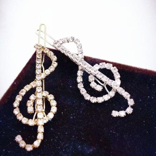Women Elegant Classical Music Note Treble Clef Shape Hair Clips Luxury Glitter Rhinestone Decor Hairpins Jewelry Party Barrettes
