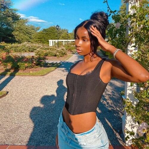 Women Sexy Crop Tank Top Sleeveless Front Buckle Vest Irregular Hem Single-Row Clasp Camisole Summer Clothing