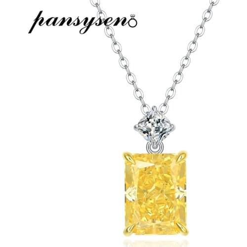 PANSYSNE Real 925 Sterling Silver 5.4ct Created Moissanite Citrine Gemstone Charm Pendant Necklace for Women Wedding Party Gift