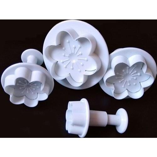 4pcs/set Plastic Large Plum Flower Petal Cake Mold Plunger Fondant Cutter Decor Baking Mould DIY Cake Decorating Tools B894