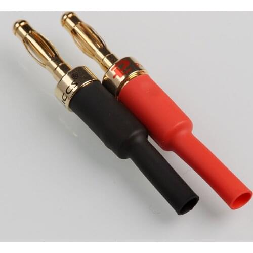 4PCS Gold Speaker Banana Plug Cable Wire Adapters Plugs Copper Straight Connectors For Musical Audio with Heat Shrink Tube Kit