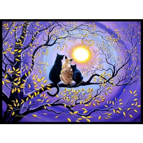 30x40 Diy Diamond Painting 5d for Home Decor , Living Room Decoration ，Cat in the Moonlight