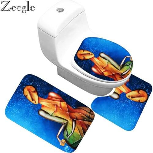 Bath Rug African Woman Pattern Bathroom Mat Set Anti Slip Toliet Seat Cover Bath Rug Stylish Bathroom Toilet Absorbent Bath Mat