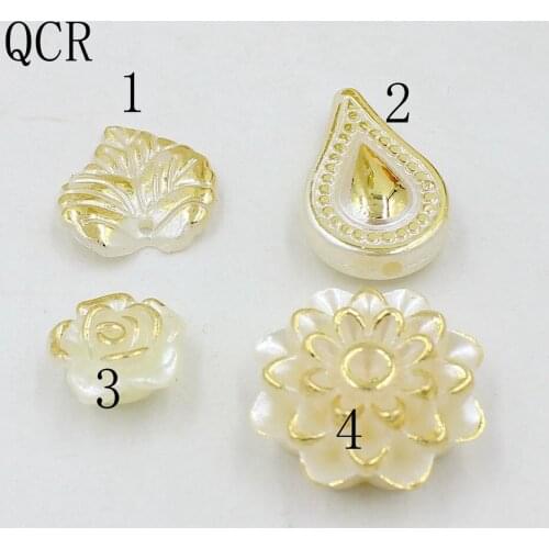 Free Shipping12-20mm Hot Stamping Imitation Pearls Flat Back Gold Beads Resin Scrapbook Beads For Diy