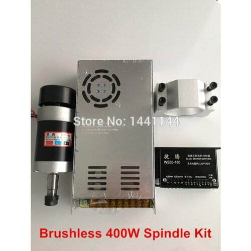 CNC Spindle Brushless 400W ER11 Collet Spindle Motor + Switching Power Supply + Motor Driver + 55MM Clamp