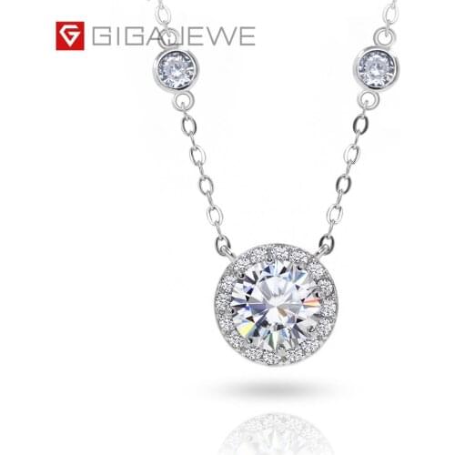 GIGAJEWE 1ct 6.5mm EF Round 18K White Gold Plated 925 Silver Moissanite Necklace Diamond Test Passed Jewelry Girlfriend Gift
