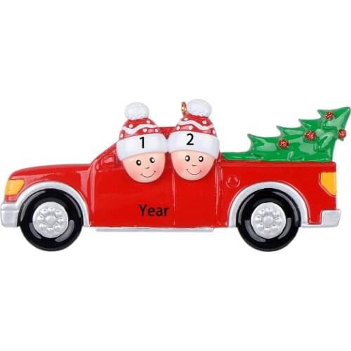 Maxora Resin Glossy Red Pickup Truck Family of 2 Personanlized Christmas Tree Ornament Pickup Car Lover Celebrate Keepsake Gifts