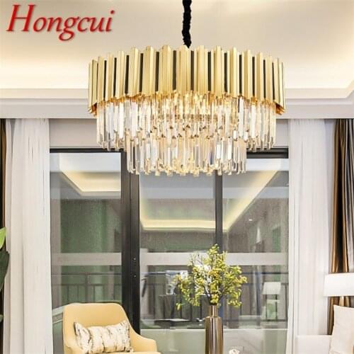 Hongcui Pendant Light Postmodern Gold Crystal LED Lamp Luxury Chandelier For Home Dining Living Room