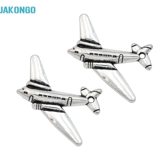 JAKONGO Antique Silver Plated Plane Charms Pendant for Necklace Bracelets Jewelry Making DIY Handmade Craft 29x25mm