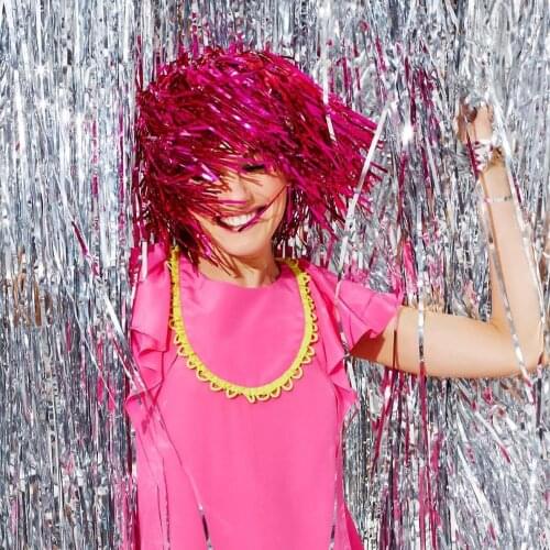 LEMOLEMO Aluminum foil striped rain curtain metal Birthday Party Wedding Decoration Photo Props Tinsel Backdrop Christmas trees