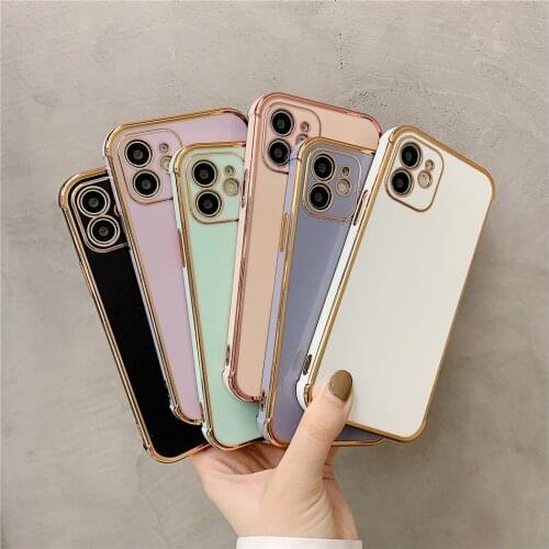 Cute 6D Plating Shockproof Phone Case For iPhone 12 11 Pro XS MAX XR X SE 2020 7 8 Plus Candy Color Soft TPU Cover Glossy Coques