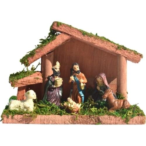 Miniature Nativity Scene Statue Christmas Baby Jesus Crib Figurine Resin Craft Ornament Religious Christian Church Catholic Gift