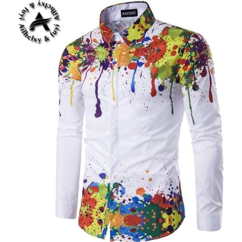 Fashion Wave Luxury Cotton Shirt Men 2016 Brand Designer Slim Long-Sleeved Chemise Homme Casual White Black ink Fancy Shirts Men