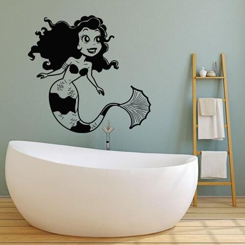 Marine Ocean Myth Bath Mermaid Girl Room Vinyl Wall Decal Home Decor Bathroom Art Mural Wall Stickers Removable