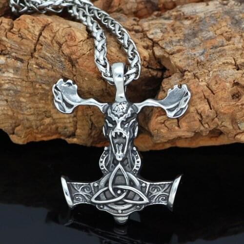 Men Nordic viking knot thor hammer Talisman MJOLNIR stainless steel pendant necklace