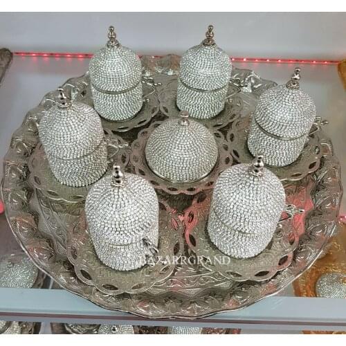 Handmade authentic design Turkish Greek Arabic coffee Espresso set 6 service, cups with lid arbitrary sugar dish gift FREE SHİP
