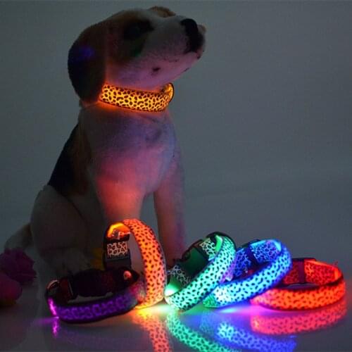 Pet Dog Safety Collar Leopard LED Light Flashing Collar Night Nylon dog Neck Strap Adjustable Necklace Pet supplies