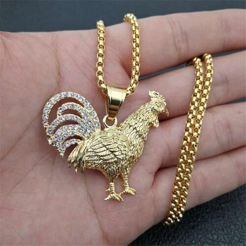 Womens & Mens Iced Out Bling Gallic Rooster Pendant Necklace Stainless Steel Animal Necklace French Jewelry Gift For Men/Women