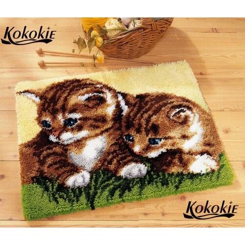 Grassland cat diy tapijt latch hook rug canvas printing vloerklee foamiran for needlework carpet embroidery kit tapestry kits
