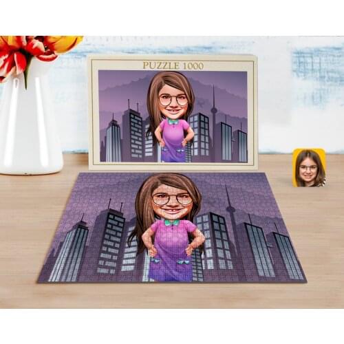 Personalized Female Child Caricature of 1000 Piece Professional Puzzle-3