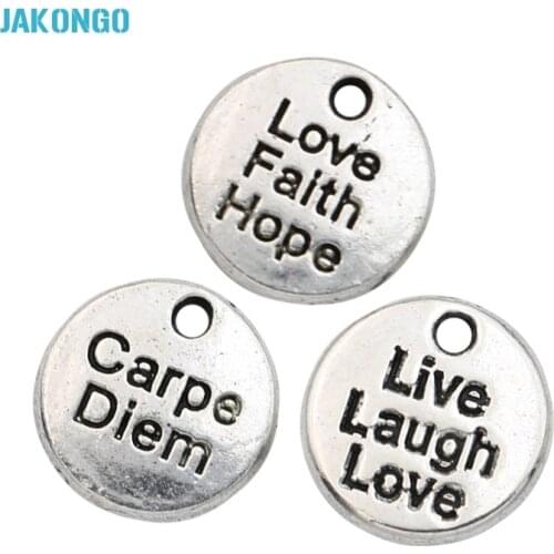 Antique Silver Plated Live Laugh Love Hope Faith Charms Pendants for Jewelry Making DIY Handmade Craft 12x12mm