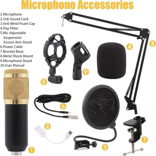 BM800 Condenser Microphone Professional Studio Recording Microphone for Stream Podcasting YouTube Gaming Karaoke PC Microphone
