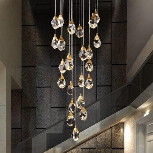 Luxury diamond crystal chandelier staircase large living room hall chandelier lighting golden home decoration led crystal lamp