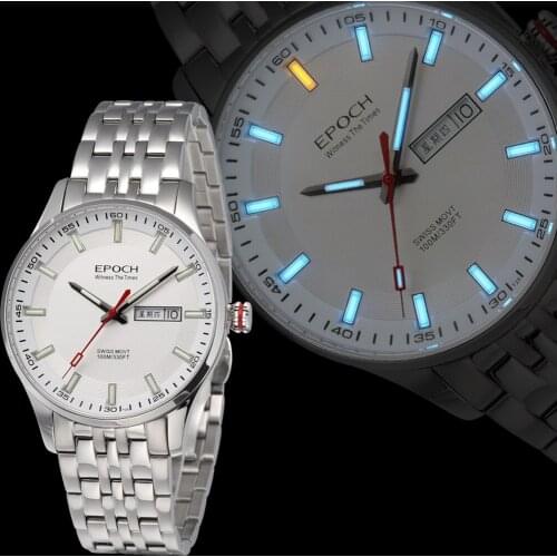 EPOCH Men Luxury Watch Mens Tritium Watches T25 Luminous Business Quartz Wristwatch 50M Waterproof Sapphire Crystal Week Date
