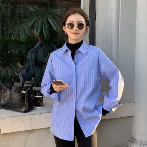 Chic Office Lady Striped Basic Shirt Women Long Sleeve Button Up Ladies Work Shirts 2021 Summer Turn-Down Collar Female Clothing