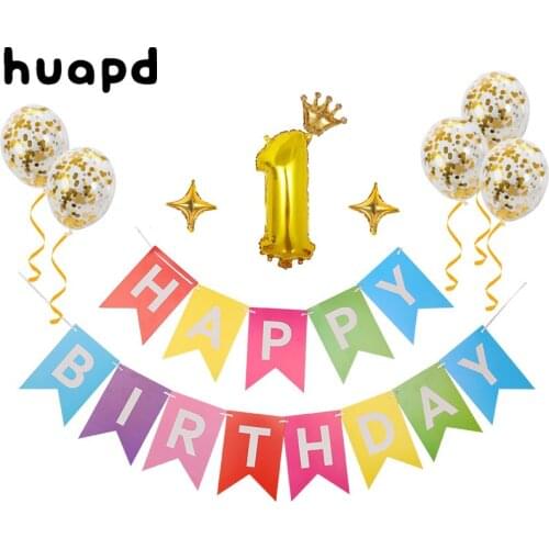 Happy first birthday balloon aluminum foil number balloon banner 1-3 years old baby boy girl party decoration my 1 year old