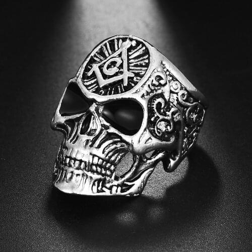 SECRET BOYS High Quality Personality Men Stainless Steel Masonic Skull Ring Punk Stainless Steel Biker Jewelry