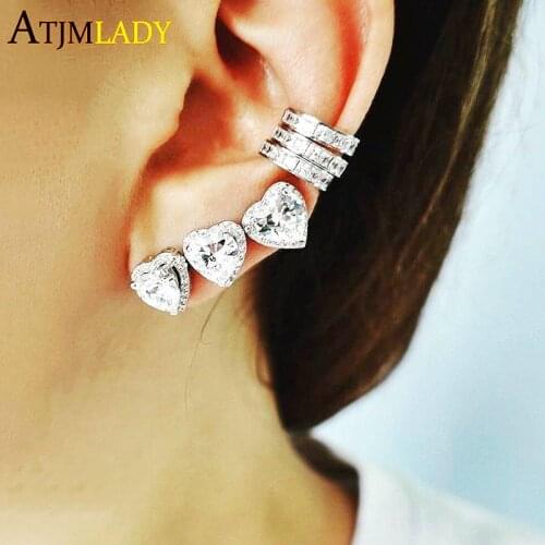 Silver Color Pink White Cubic Zirconia Hot Fashion Luxury Women Wedding Jewelry Geometric Square Heart Shaped CZ Stud Earring