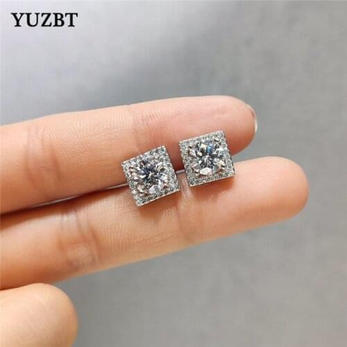 YUZBT Real Silver 925 Total 2 ct Gemstone Brilliant Cut Diamond Test Past D Color Moissanite Square Stud Earrings for Wedding