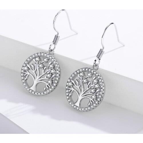 LKE3 Authentic 925 Sterling Silver DIY Life Tree Drop Earrings Ladies Nature Lucky Jewelry Natural Earrings