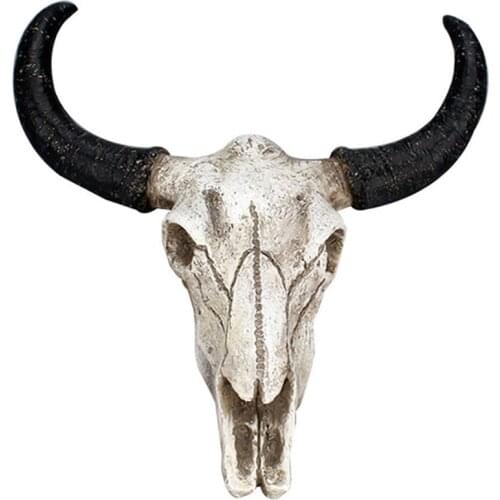Resin Longhorn Cow Skull Head Wall Hanging Decor 3D Animal Wildlife Sculpture Figurines Crafts Horns For Home Halloween Decor Pr