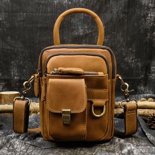 MAHEU crazy horse leather shoulder bag of men male genuine leather crossbody bags small messenger bag retro fashion men bag