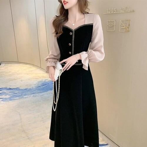 Light Luxury Celebrity Style High-Quality Spring And Autumn Splicing Temperament 2021 New Waist And Thin Goddess Dress