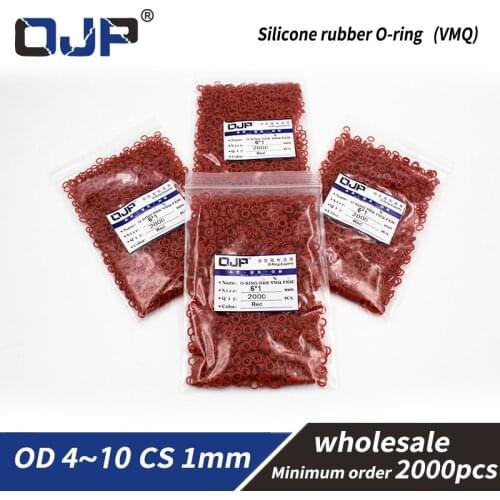 CS1mm Thickness 2000PCS/lot wholesale Red Silicon O-ring Food grade Silicone/VMQ OD4/5/6/7/8/9/10mm O Ring Seal Rubber Gasket